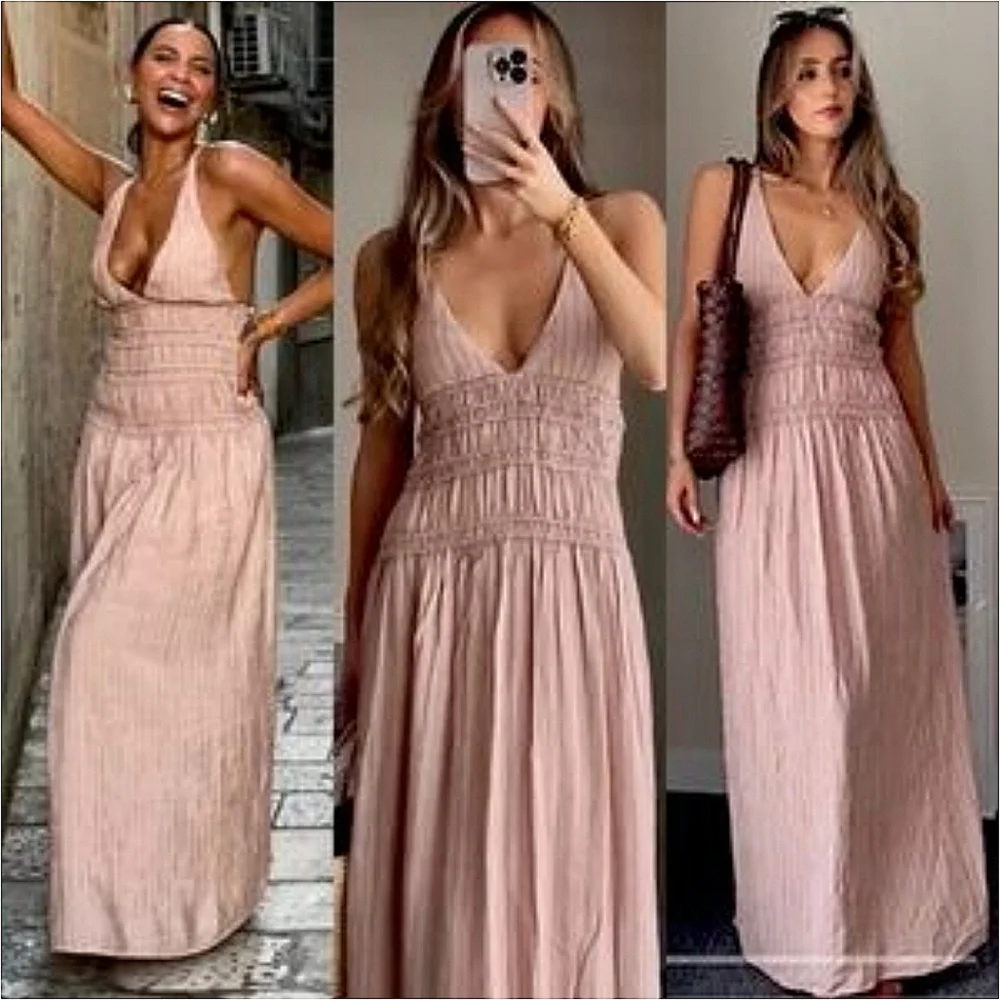 Zara Flowy Maxi Dress Pink Size XS S M